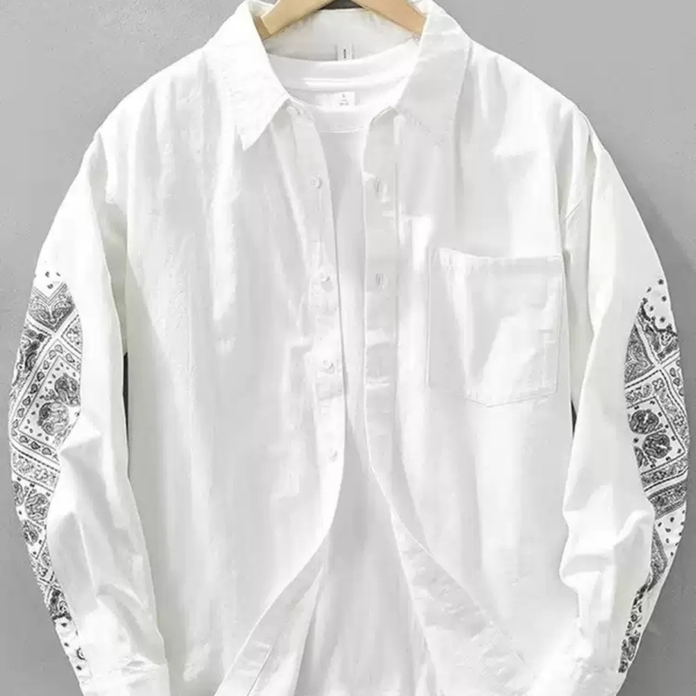 Paisley Print Sleeve White Shirt